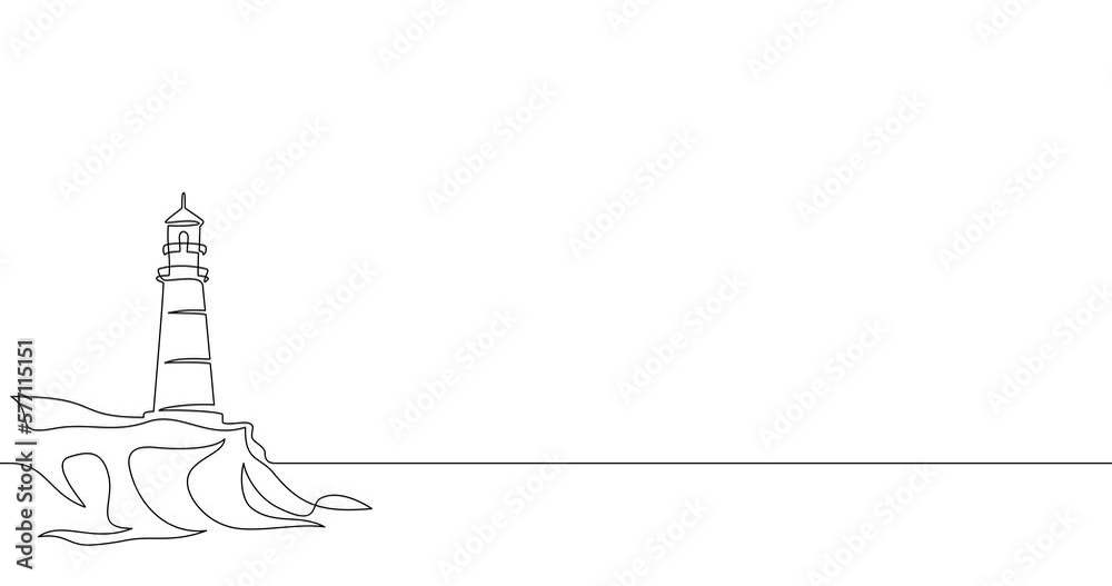 Animation of an image drawn with a continuous line. Lighthouse.