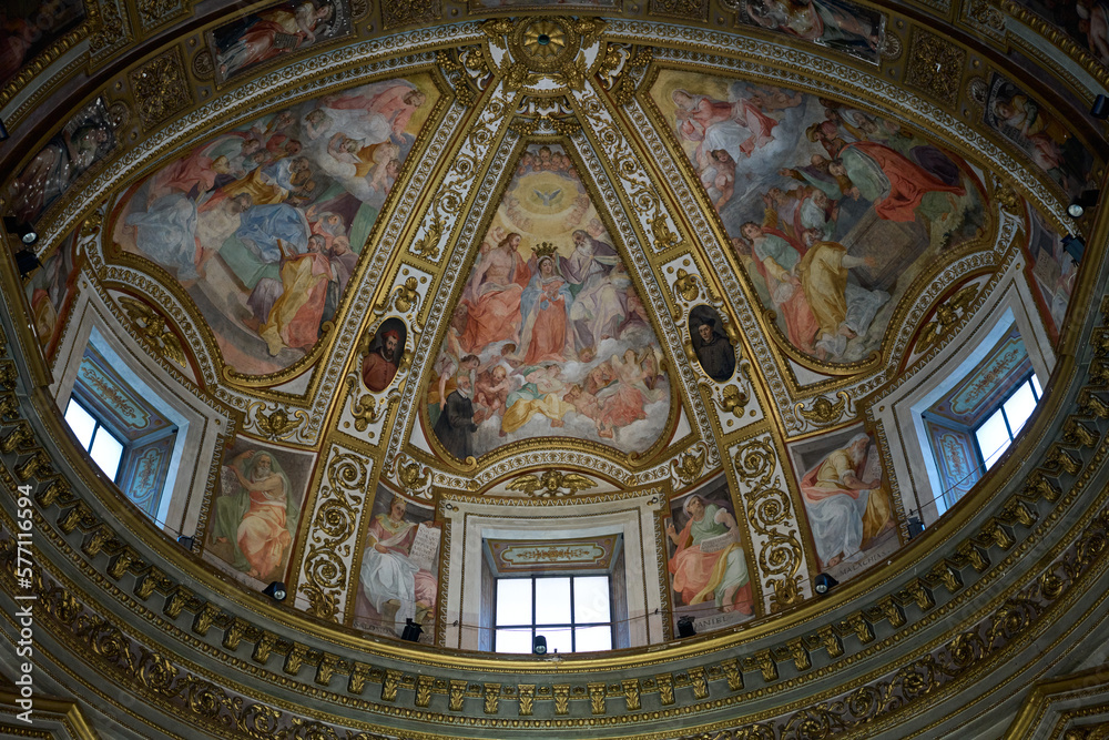 The ceiling of the baroque church of San Marcello al Corso in Rome, Italy	