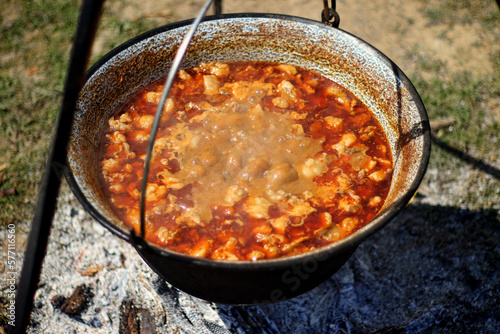 cooking beans on the picnic