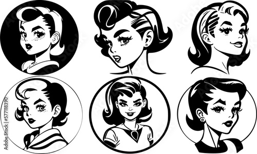 Set of Vector retro beauty girls, 1960s style