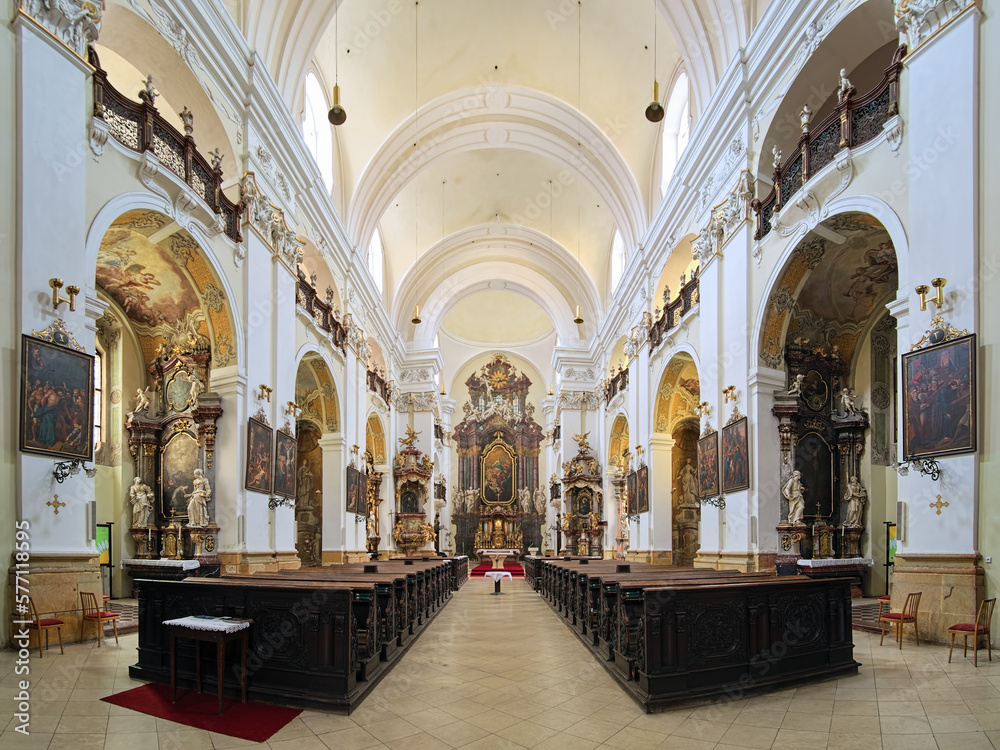 Hradec Kralove, Czech Republic. Interior of Church of the Assumption of the Blessed Virgin Mary. The church was built in 1654-1666 by design of the Jesuit monk and architect Carlo Lurago.