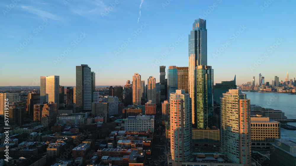 Jersey City with Goldman Sachs building - aerial view - drone photography