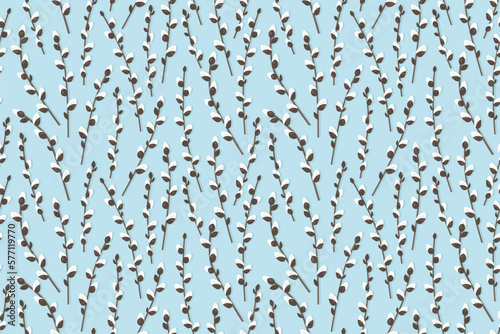 spring, easter seamless pattern with pussy willow branches - vector illustration