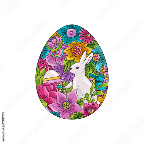 Easter rabbit and easter egg silhouettes with easter eggs, leaves and flowers, spring pattern.Decorative vector illustration.