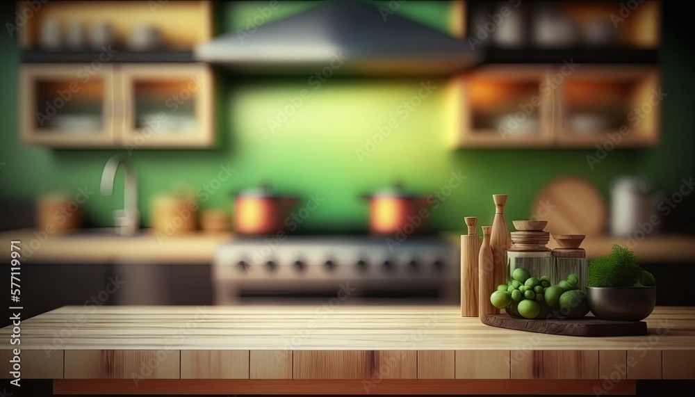 Kitchen interior with wooden table generative ai Kitchen interior with wooden table generative ai