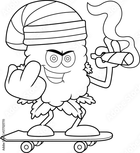 Outlined Angry Marijuana Bud Cartoon Character With A Joint Showing Middle Finger. Vector Hand Drawn Illustration Isolated On Transparent Background