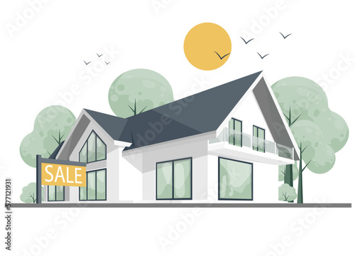 House for sale. Buying a new house.Vector illustration. Real estate mortgage, rent, apartment sale concept.