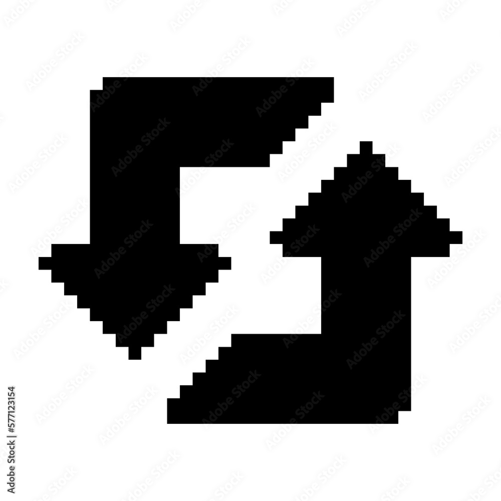 Rotation arrows icon black-white vector pixel art icon Rotation arrows icon black-white vector pixel art icon