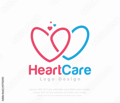 Heart care logo design with two hearts on a white background