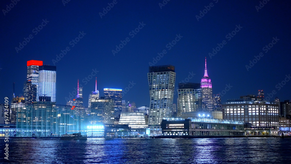 Modern Hudson Yards district in Midtown Manhattan at night - travel photography