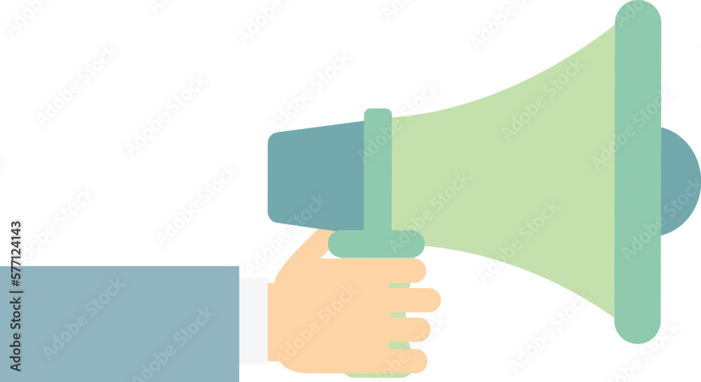 Hand holding a megaphone. Vector illustration in flat style.