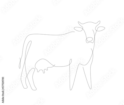 Cow one line illustration. Beef single line. Household animals line art vector.