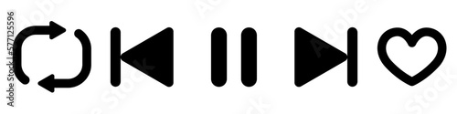 Buttons for music player. Mobile application interface. Set of black vector icons.