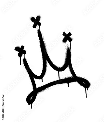 Sprayed crown with overspray in black over white. Vector illustration.