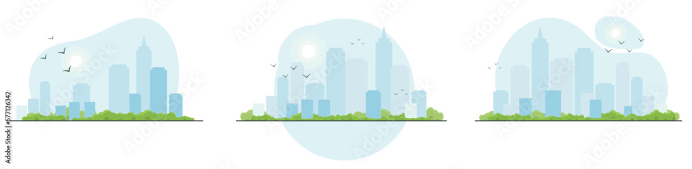 Set of urban landscape backgrounds.City landscape. Cityscape in flat style. Vector illustration.