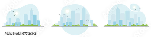 Set of urban landscape backgrounds.City landscape. Cityscape in flat style. Vector illustration.