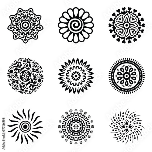 Set of traditional floral round shape mandala ornamental art vector illustration decorative design elements