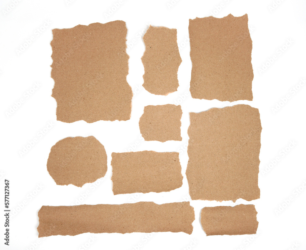Brown paper torn or ripped pieces of paper for inserting text isolated on white background. Brown paper torn or ripped pieces of paper for inserting text isolated on white background.