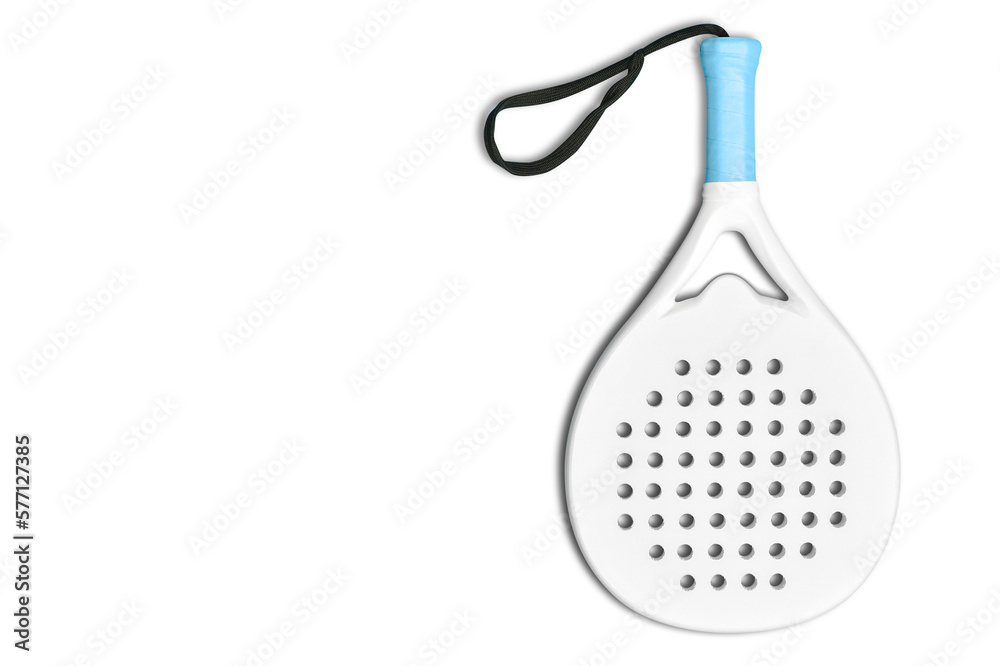 White professional paddle tennis racket on white background. Horizontal sport theme poster, greeting cards, headers, website and app White professional paddle tennis racket on white background. Horizontal sport theme poster, greeting cards, headers, website and app