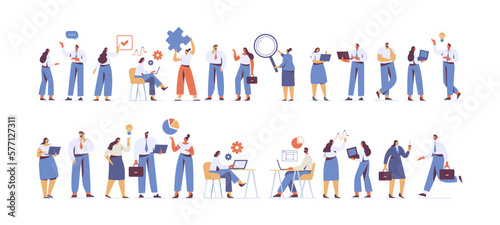 Business teamwork and cooperation vector illustration. Flat design business people brainstorming, consulting, and partnership. Perfect for startup, office, corporate infographics, presentation design.