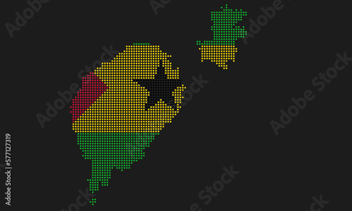 Sao tome and principe dotted map flag with grunge texture in mosaic dot style. Abstract pixel vector illustration of a country map with halftone effect for infographic. 