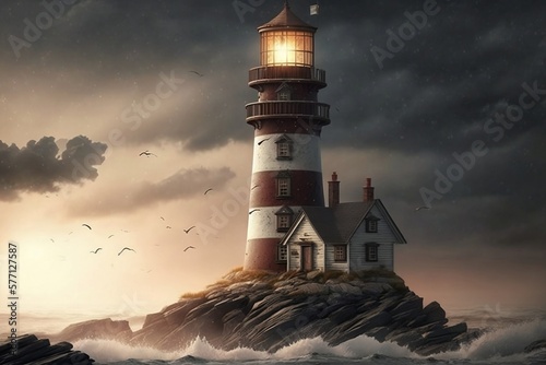 Lonely Lighthouse Illustration  © Petru