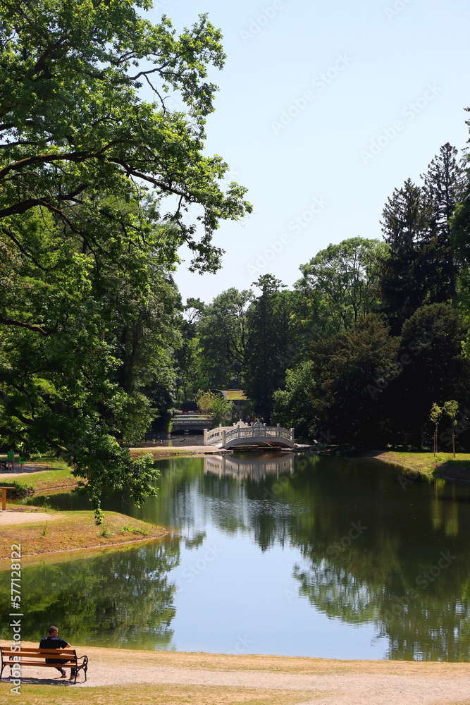 Beautiful landscape with lake and trees in park Maksimir, in Zagreb, Croatia.