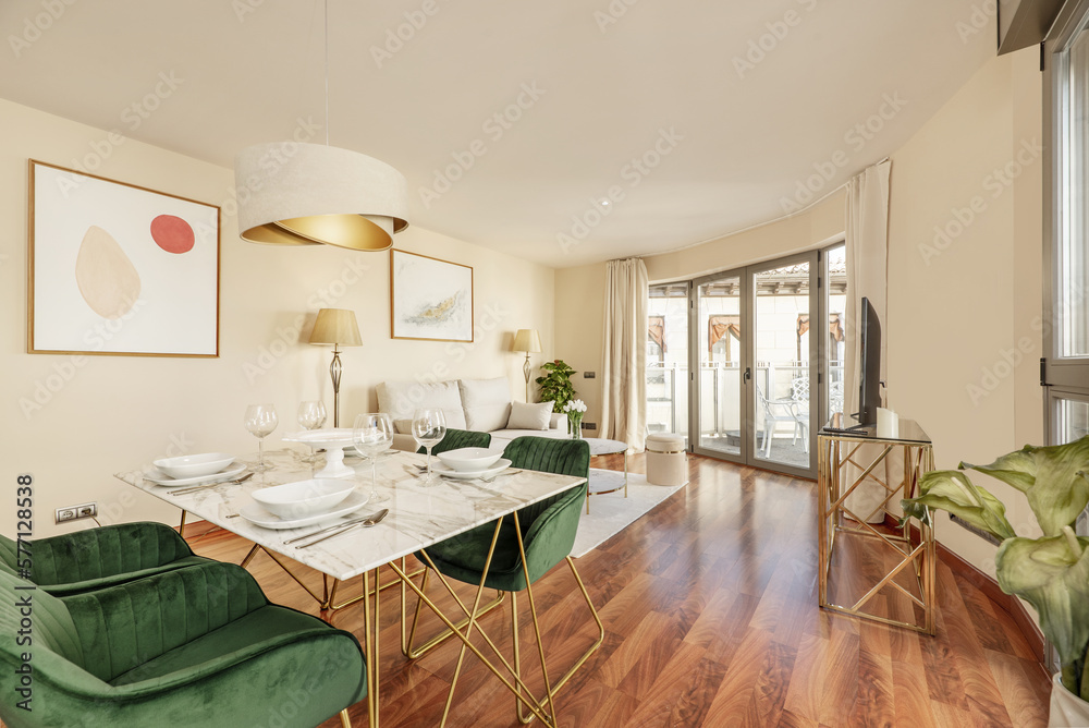 Dining room of a vacation rental home with a white marble dining table