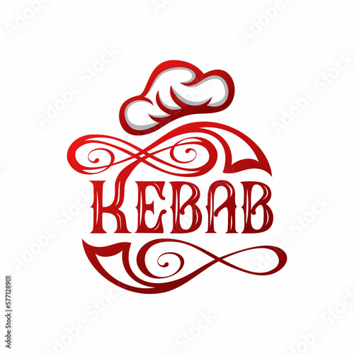 Turkish restaurant kebab creative typography with cooking hat elements. Modern vector antique logo design
