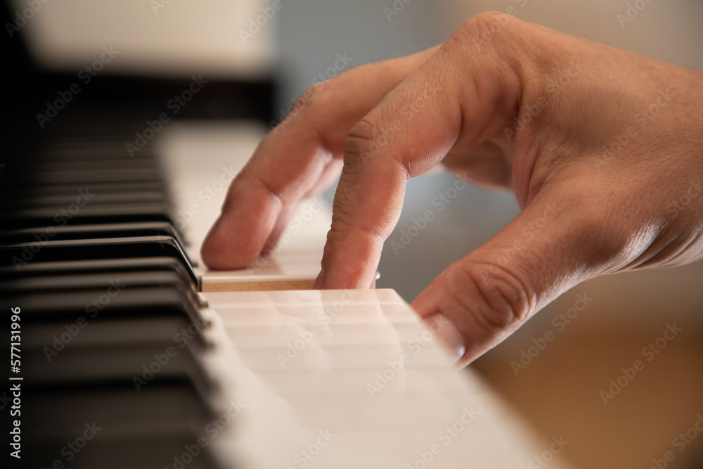 Closeup on fingers on a piano