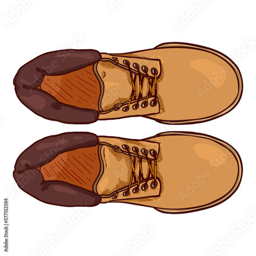 Cartoon Yellow Work Boots. Vector Illustration