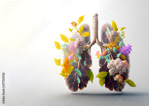 Salud y medicina de los pulmones y el sistema respiratorio. Concepto de contaminación y contaminación. Salud y calidad del aire. Primavera y alergias. Ai generado. photo