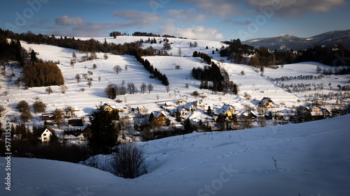 ośnieżone domy w górach zimą