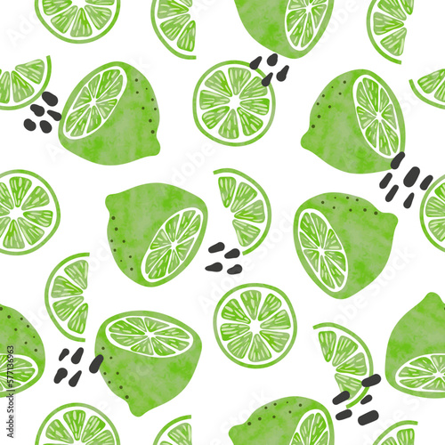 Seamless lime pattern. Vector citrus fruit background