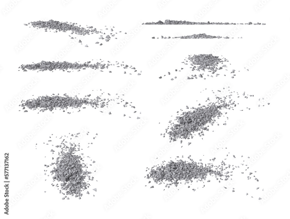 Fototapeta premium Concrete rock debris set isolated transparent background 3d rendering