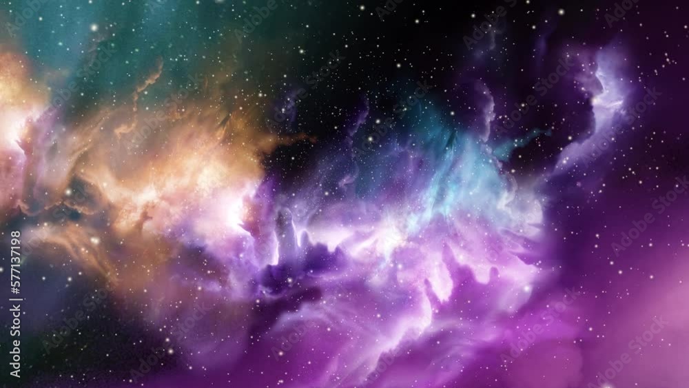 A distant glowing space nebula with new stars being formed.