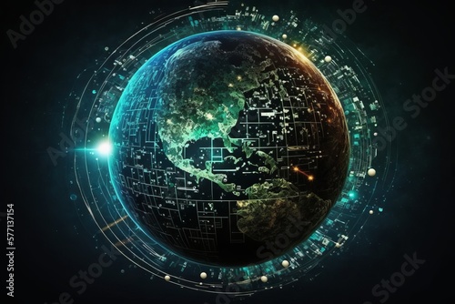Worldwide network background, Earth network connection tehnology background, wallpaper planet Generative AI