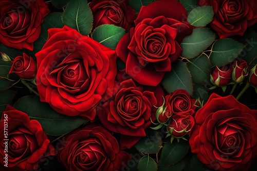 Natural red roses background Generative AI