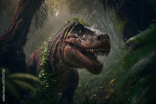 Tyrannosaur rex in the jungle generative ai © Artistic