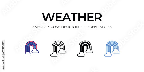 weather Icon Design in Five style with Editable Stroke. Line  Solid  Flat Line  Duo Tone Color  and Color Gradient Line. Suitable for Web Page  Mobile App  UI  UX and GUI design.