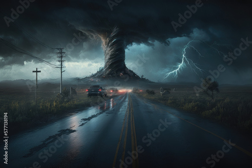 Tornado, lightning in the night