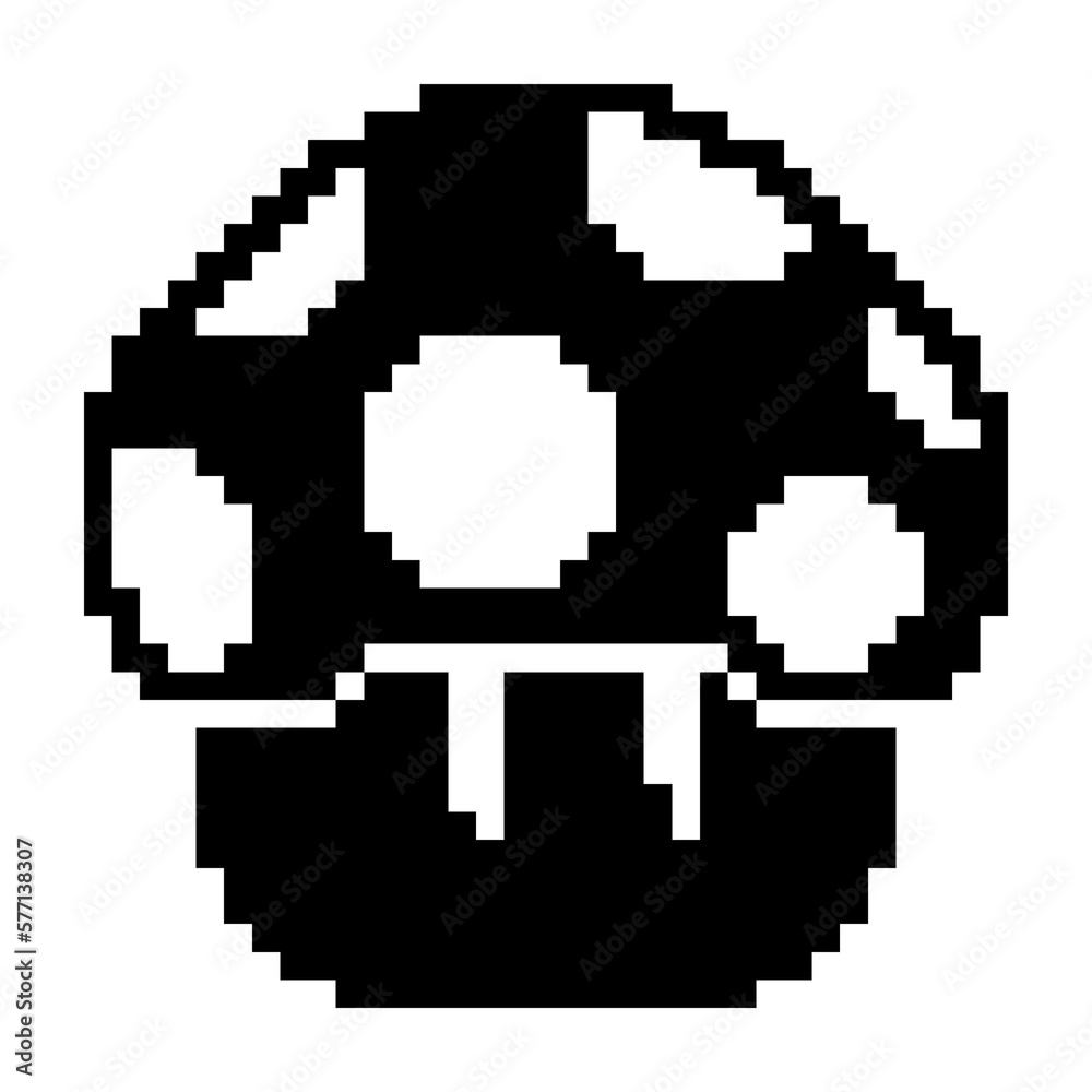 Mushroom icon game icon black-white vector pixel art icon Mushroom icon game icon black-white vector pixel art icon