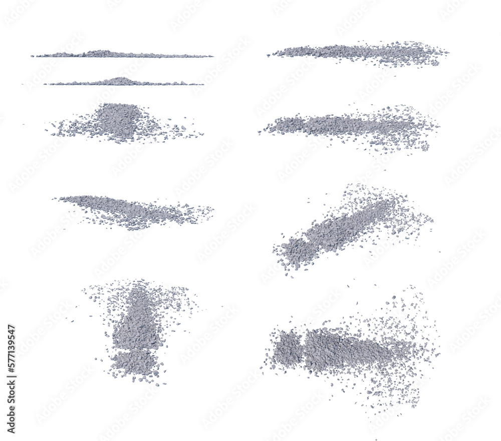 Concrete rock debris set isolated transparent background 3d rendering Concrete rock debris set isolated transparent background 3d rendering