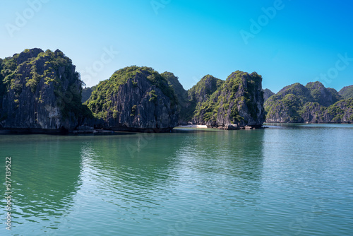 Vietnam, the Halong Bay. Limestone islands around the Dau Be part.