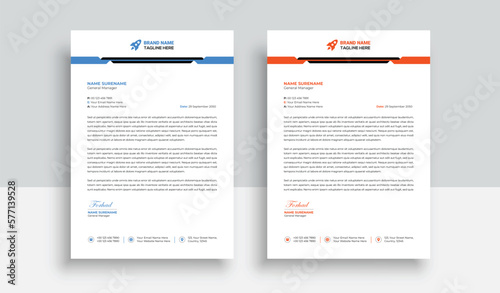 Clean and professional corporate company business letterhead template design with color variation bundle with blue, red elements and creative business stationery layout