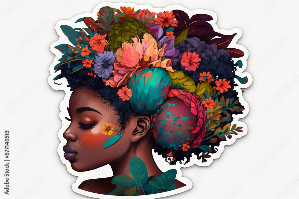 Beauty portrait of african american girl with flowers on her head on ...