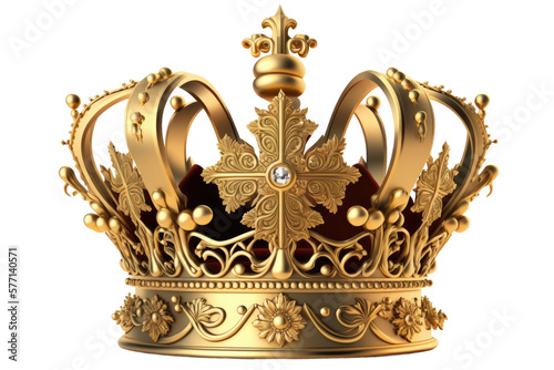 Gold crown with jewels isolated. Luxury crown on a transparent background. Generative AI