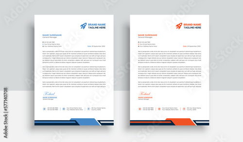 Clean and professional corporate company business letterhead template design with color variation bundle with blue, red elements and creative business stationery layout