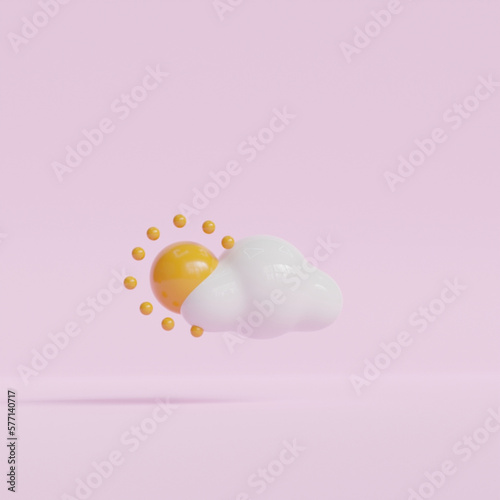 Weather Forecast icon. Cloudy with sun. Meteorological Sign. On the pink background 3D Rendering.