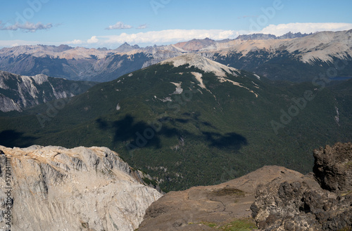 High in the Andes mountains. View of the mountains, forest, and valley in a sunny day.  photo